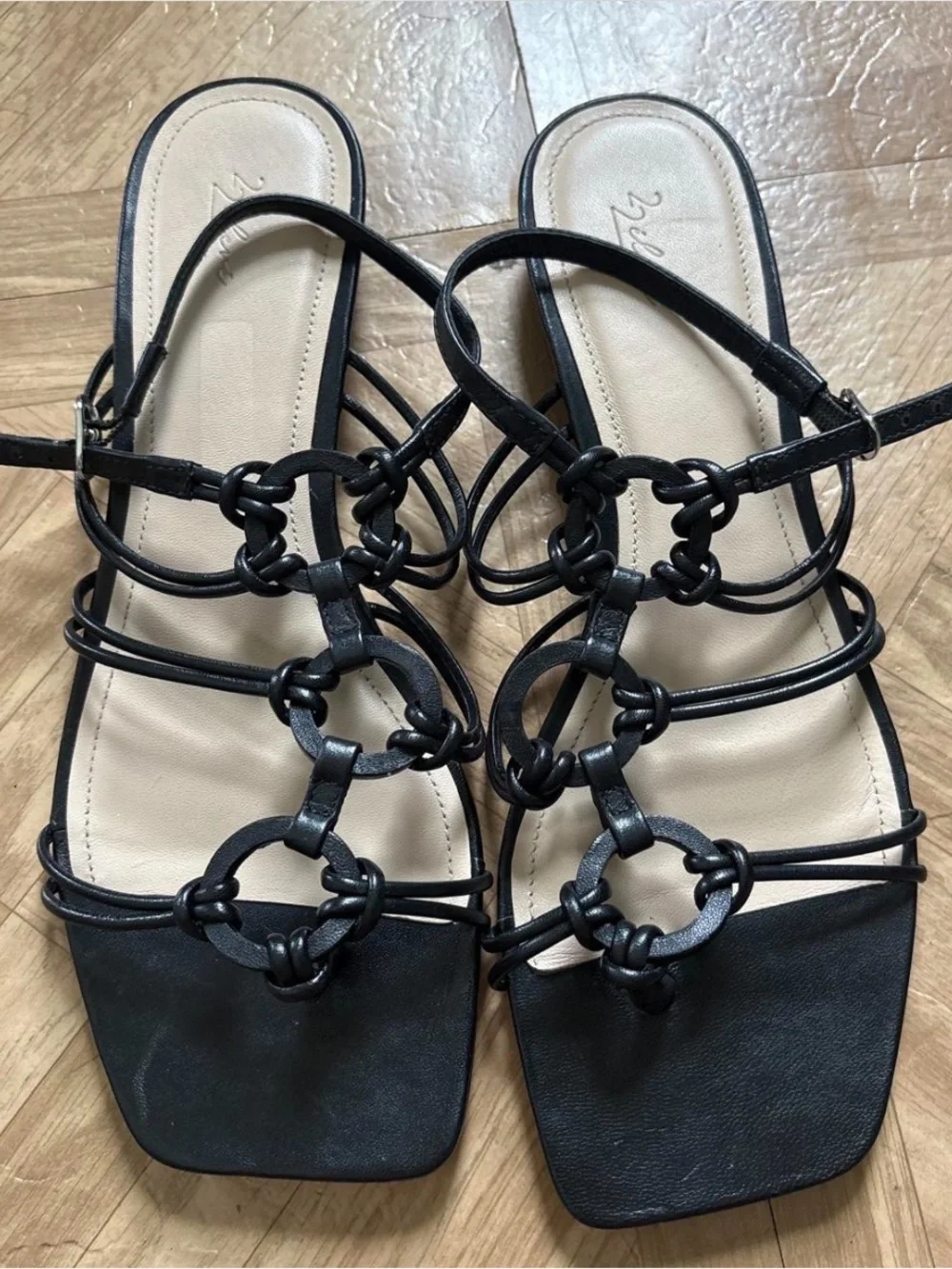 22Eleve Black Knotted Ring-Strap Women's Sandals